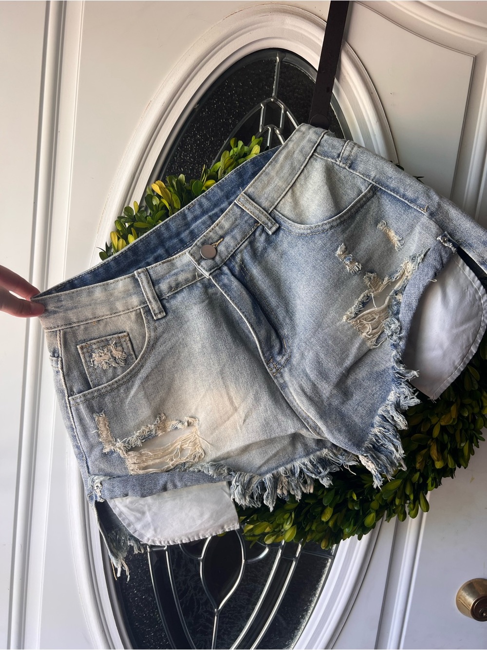 Light Wash Distressed Denim Shorts - Women